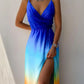 Satin v Neck High Slit Summer Maxi Dress