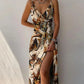 Satin v Neck High Slit Summer Maxi Dress