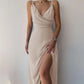 Satin v Neck High Slit Summer Maxi Dress