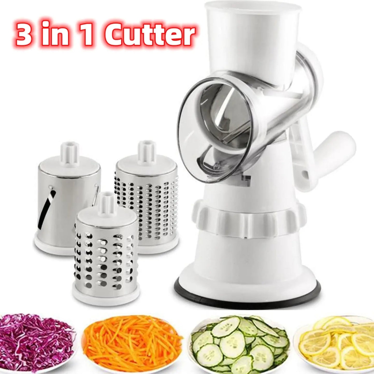 Vegetable Slicer 3 in 1 Manual Rotary Grater Mandoline