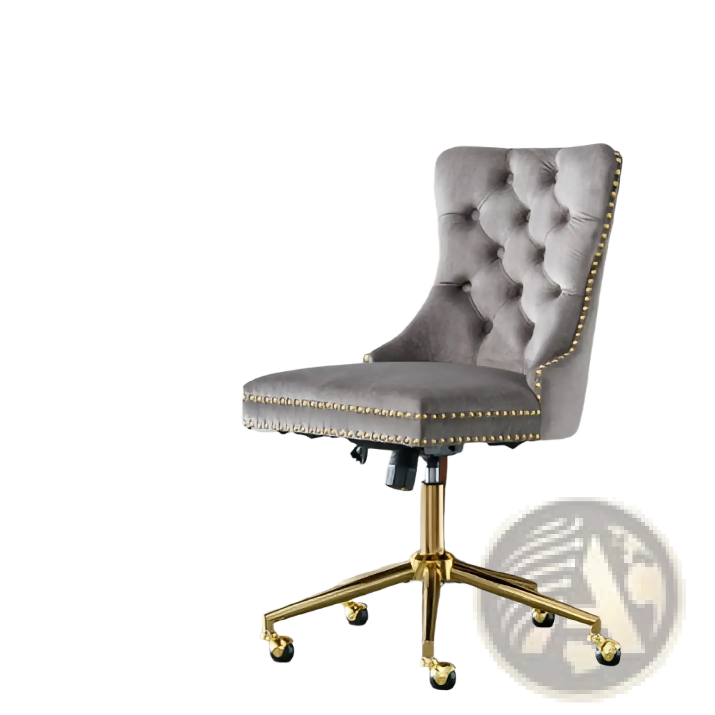 Velvet Office Chair Tufted Gray with Gold Base Swivel