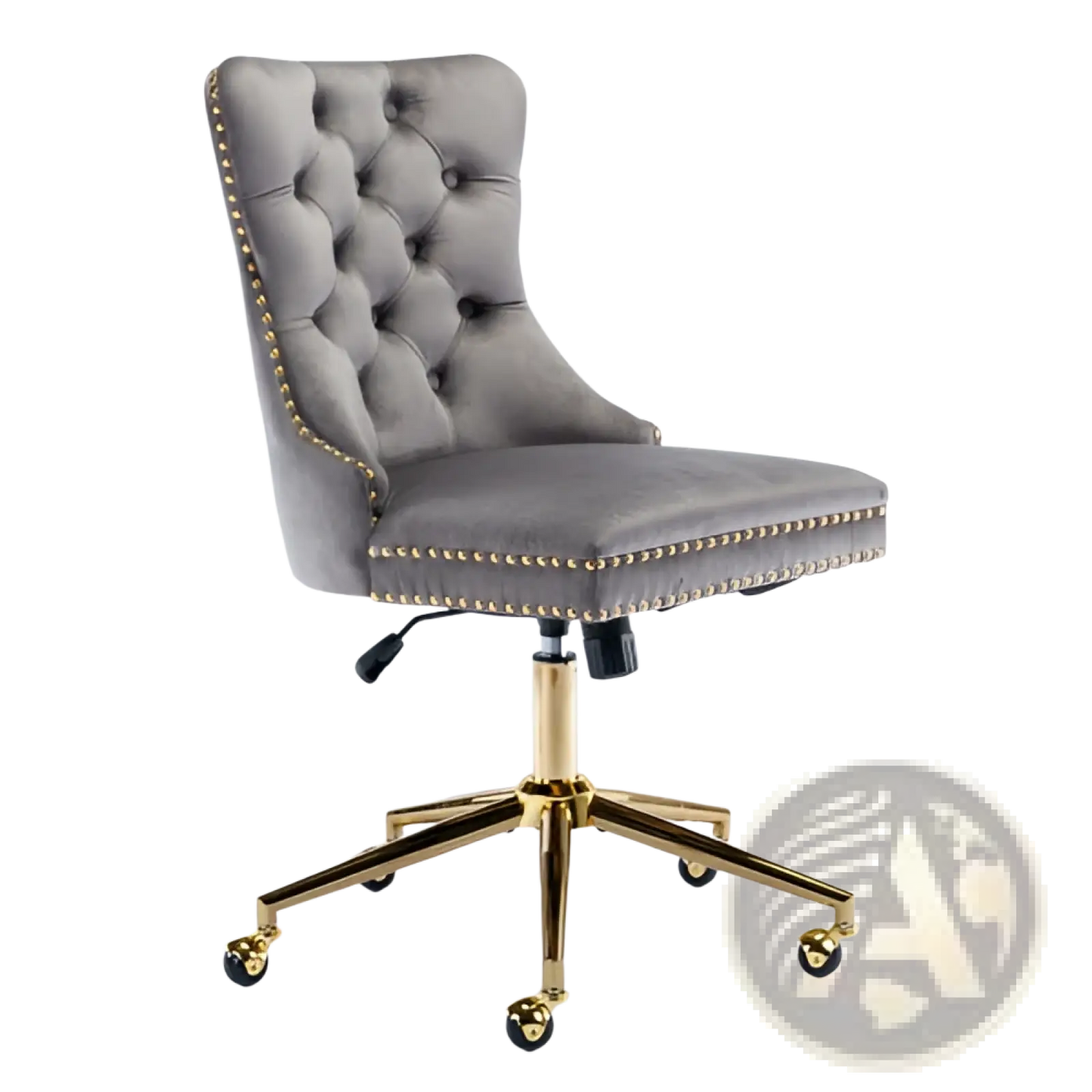 Velvet Office Chair Tufted Gray with Gold Base Swivel