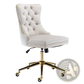 Velvet Tufted Office Chair with Gold Base Beige