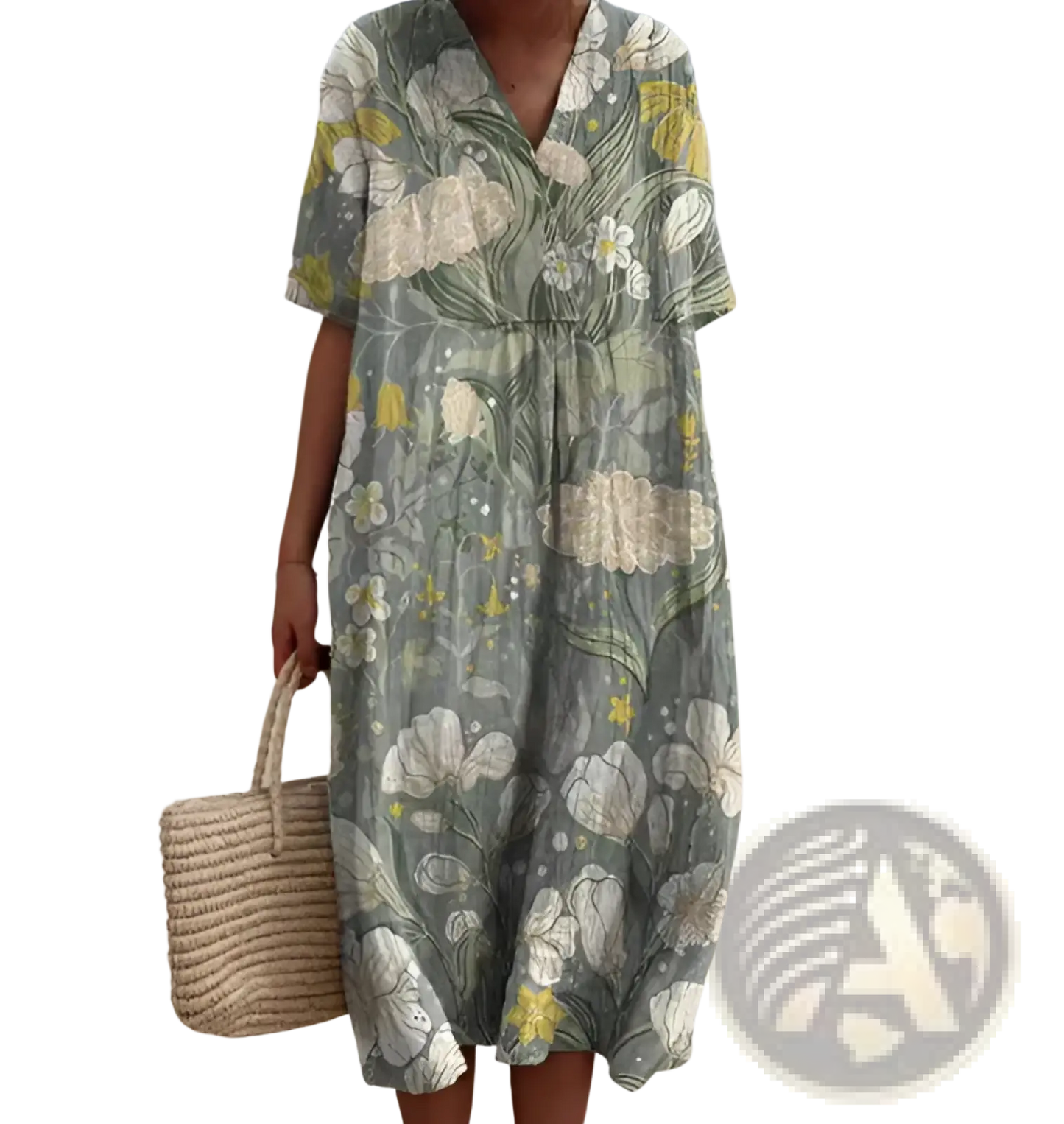 Vibrant Floral V-neck Short Sleeve Maxi Dress