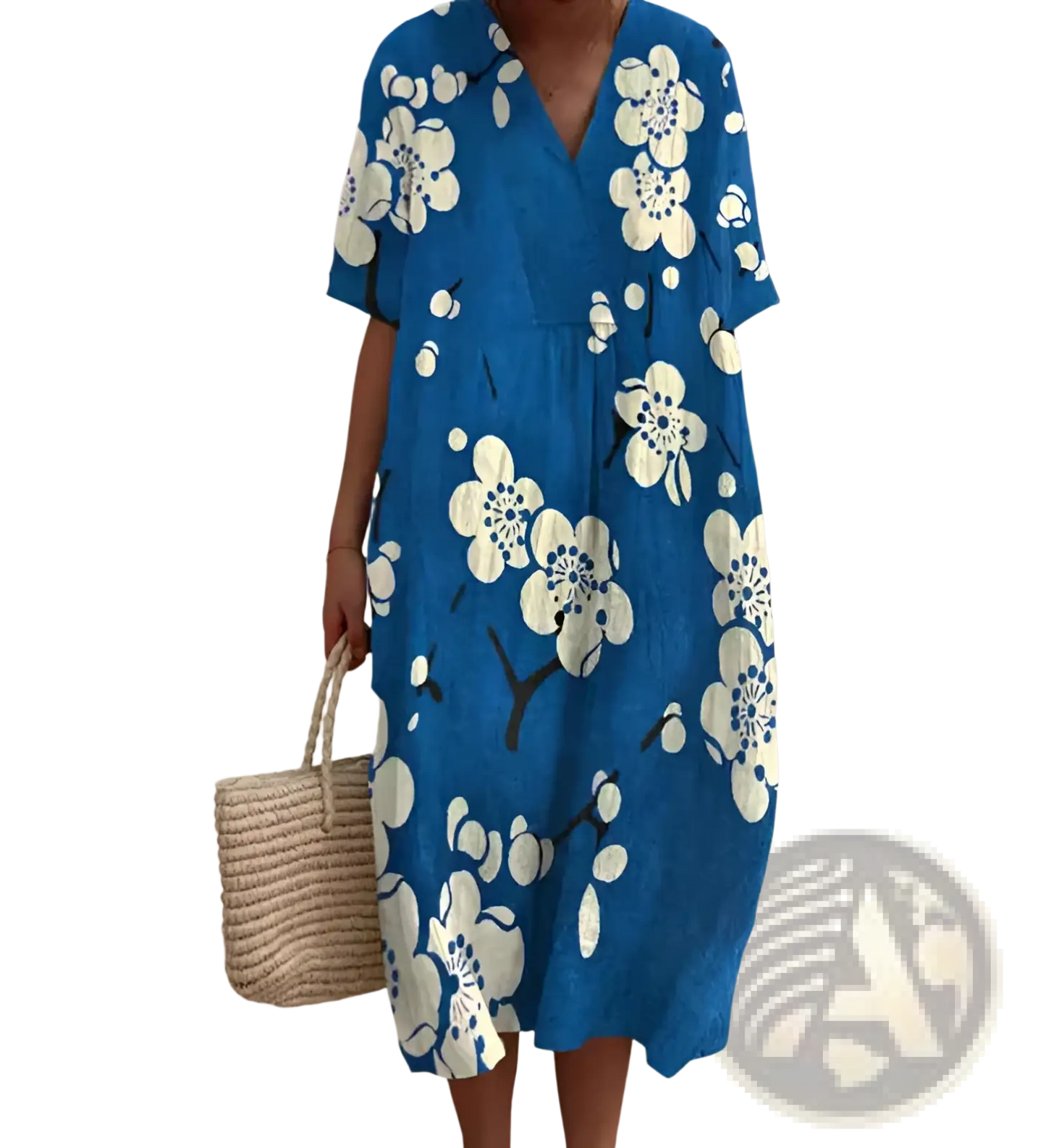 Vibrant Floral V-neck Short Sleeve Maxi Dress