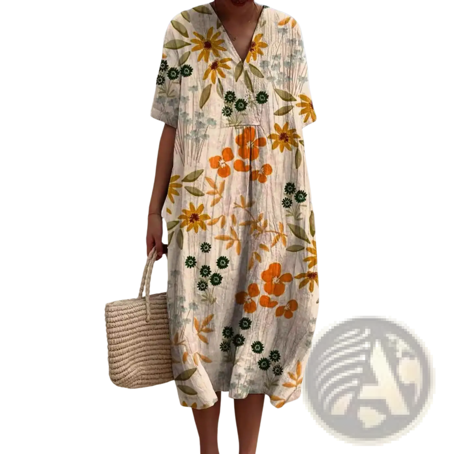Vibrant Floral V-neck Short Sleeve Maxi Dress