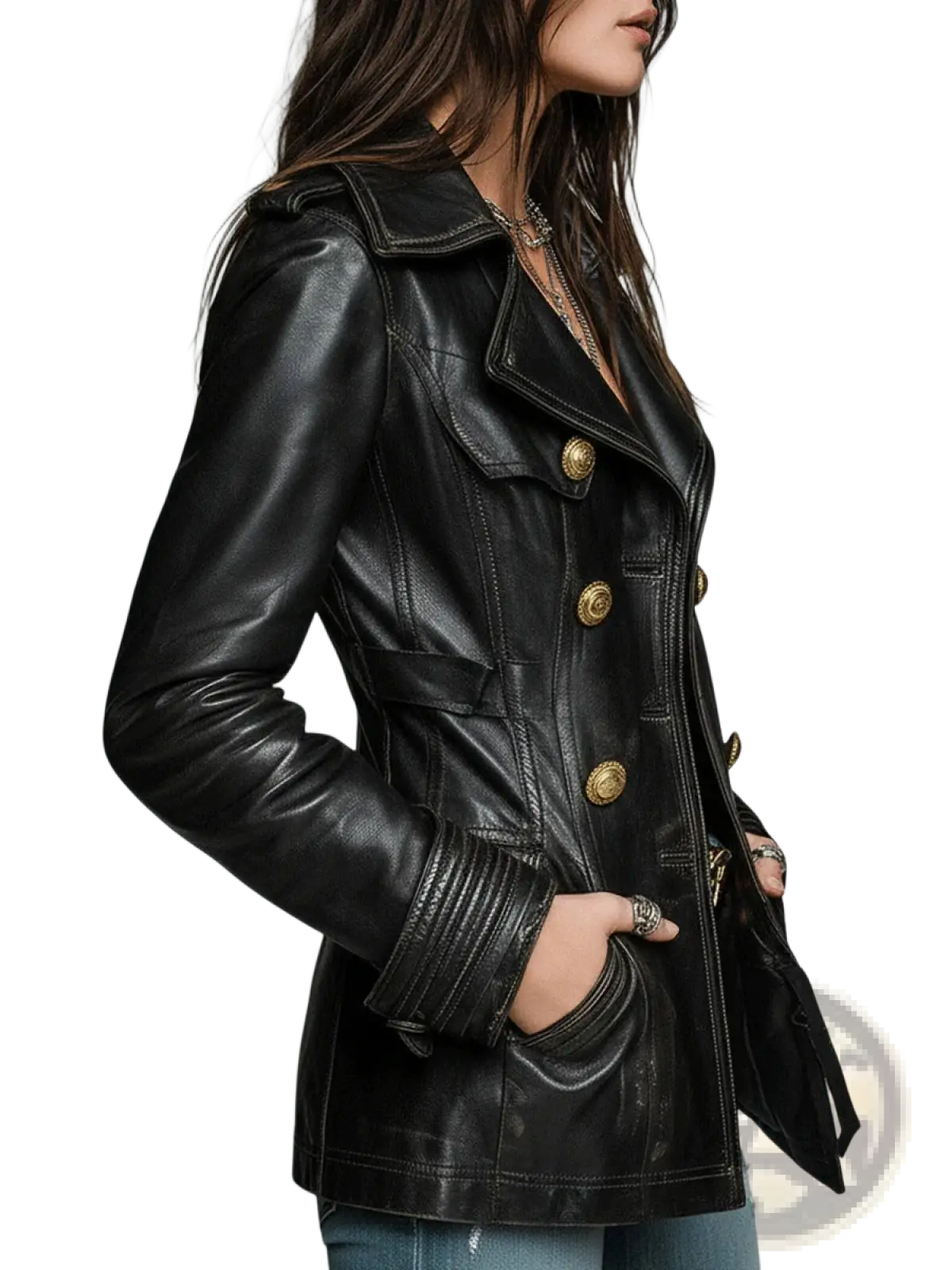 Vintage Black Leather Double Breasted Jacket