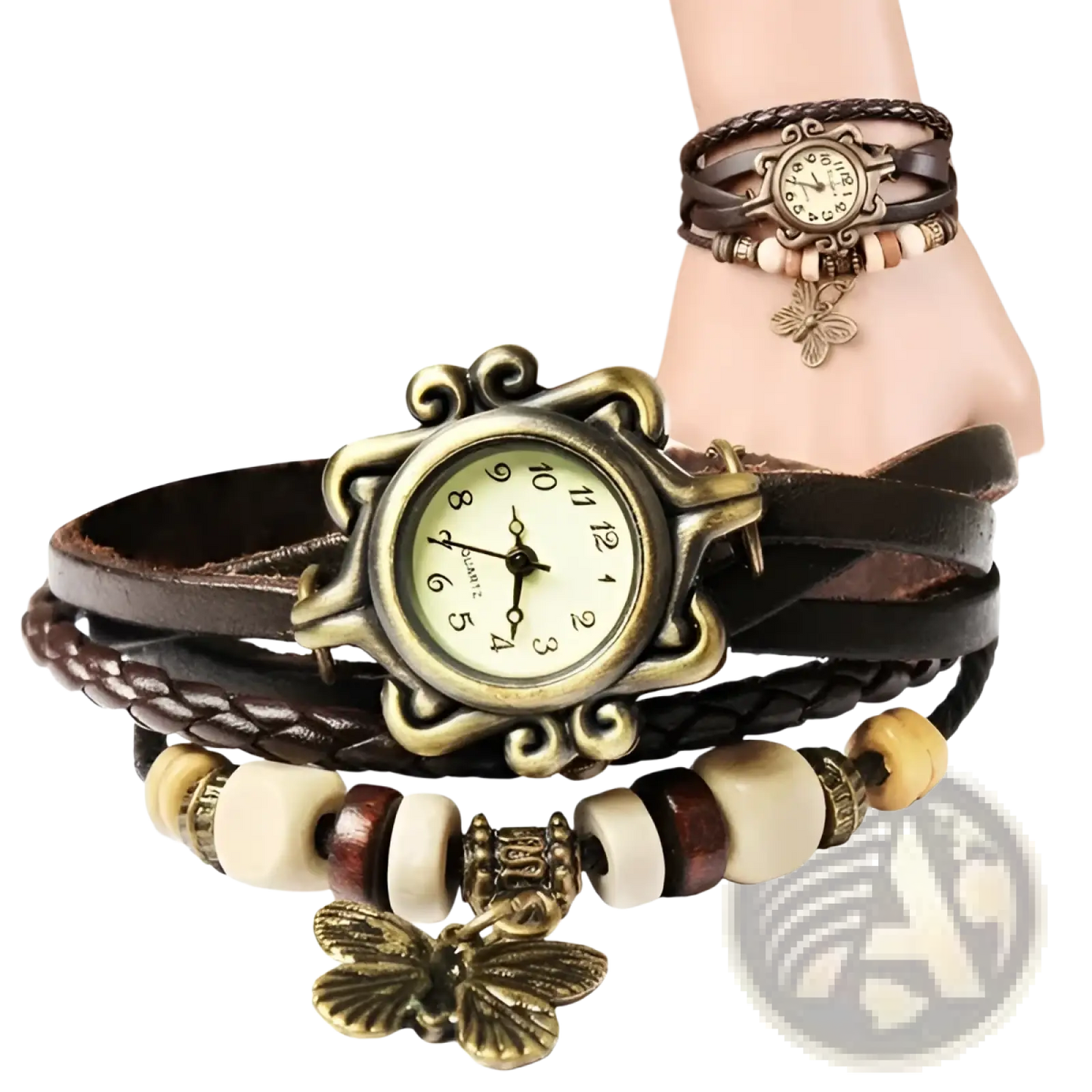 Vintage Bohemian Braided Leather Butterfly Charm Watch