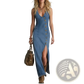 Vintage Button Front Sleeveless Denim Maxi Dress