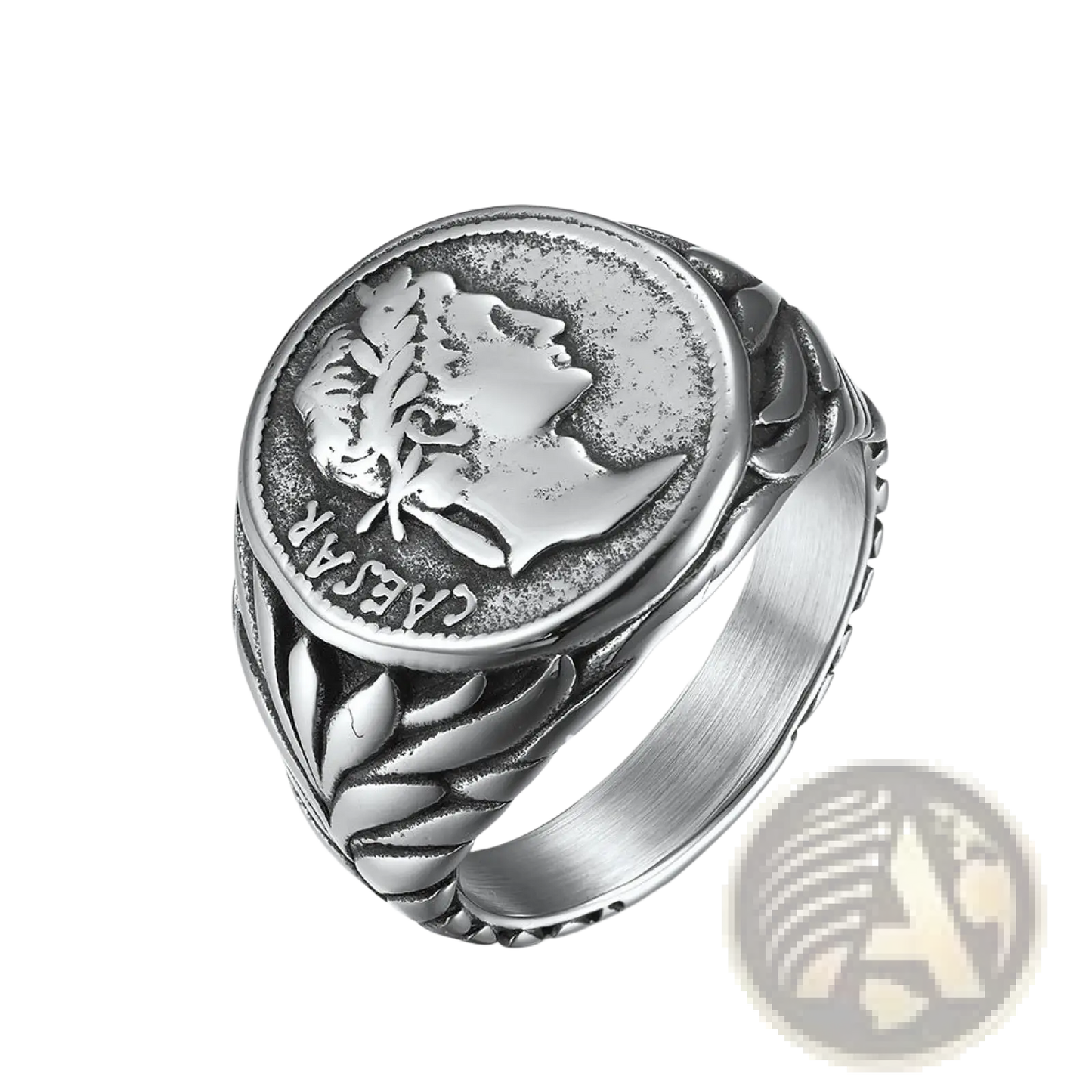 Vintage Caesar Portrait Stainless Steel Signet Ring