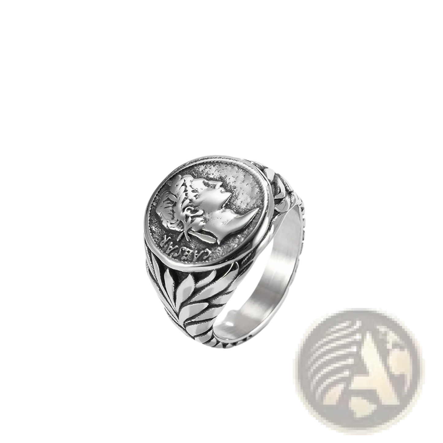 Vintage Caesar Portrait Stainless Steel Signet Ring