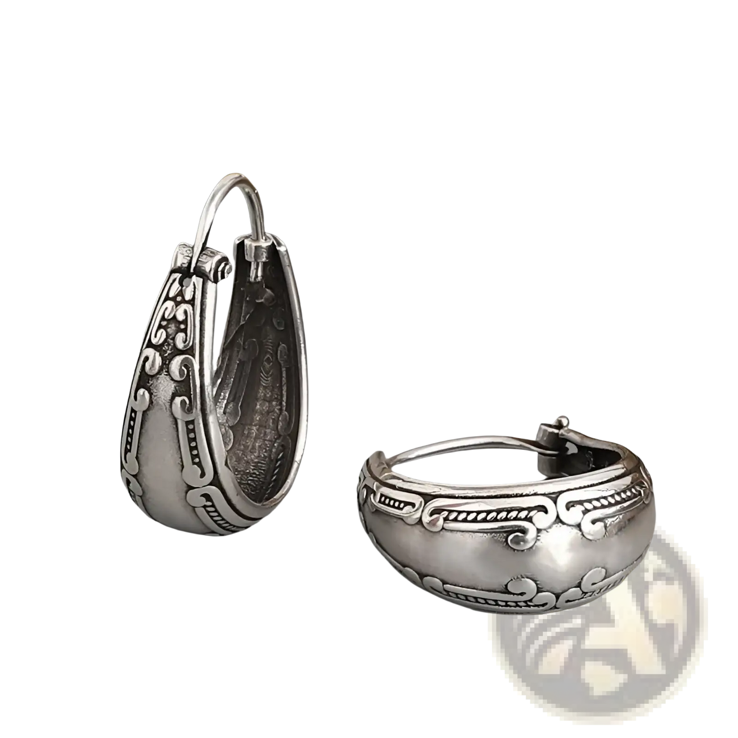 Vintage Engraved Silver Alloy Hoop Earrings