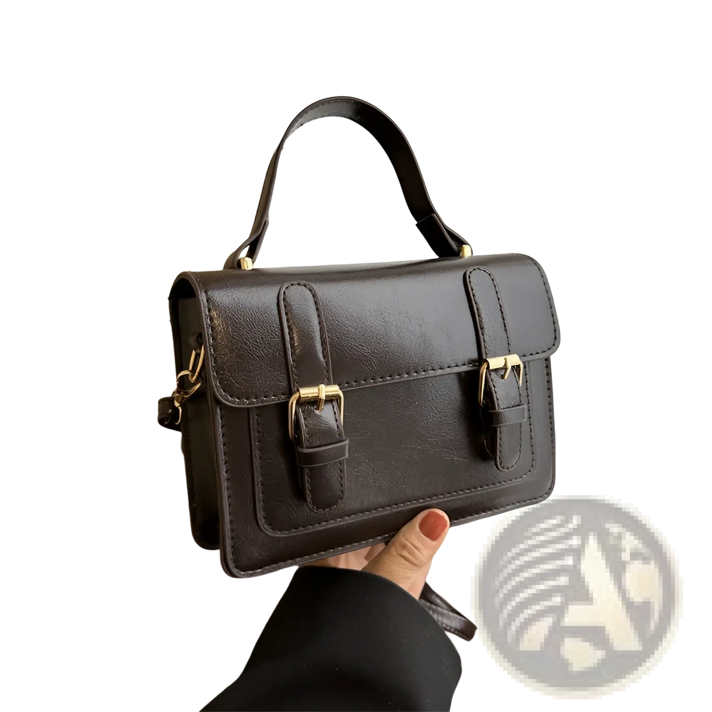 Vintage Faux Leather Satchel with Gold Buckles