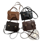 Vintage Faux Leather Satchel with Gold Buckles