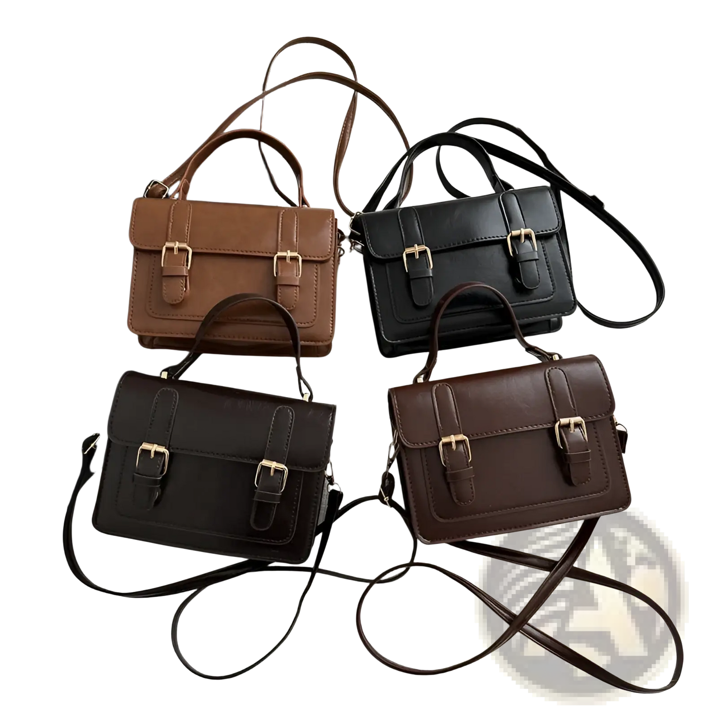 Vintage Faux Leather Satchel with Gold Buckles
