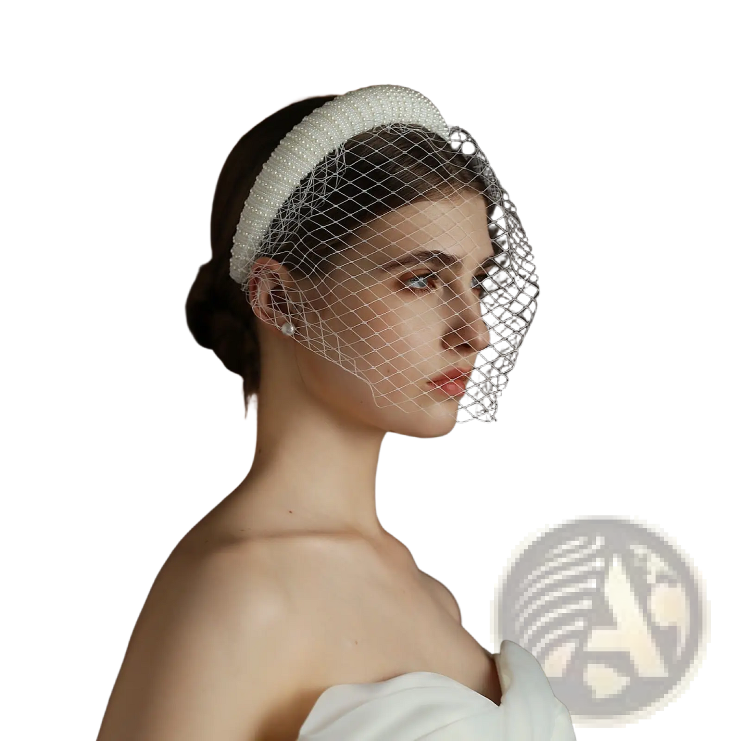 Vintage French Hepburn Beaded Bridal Veil Headband