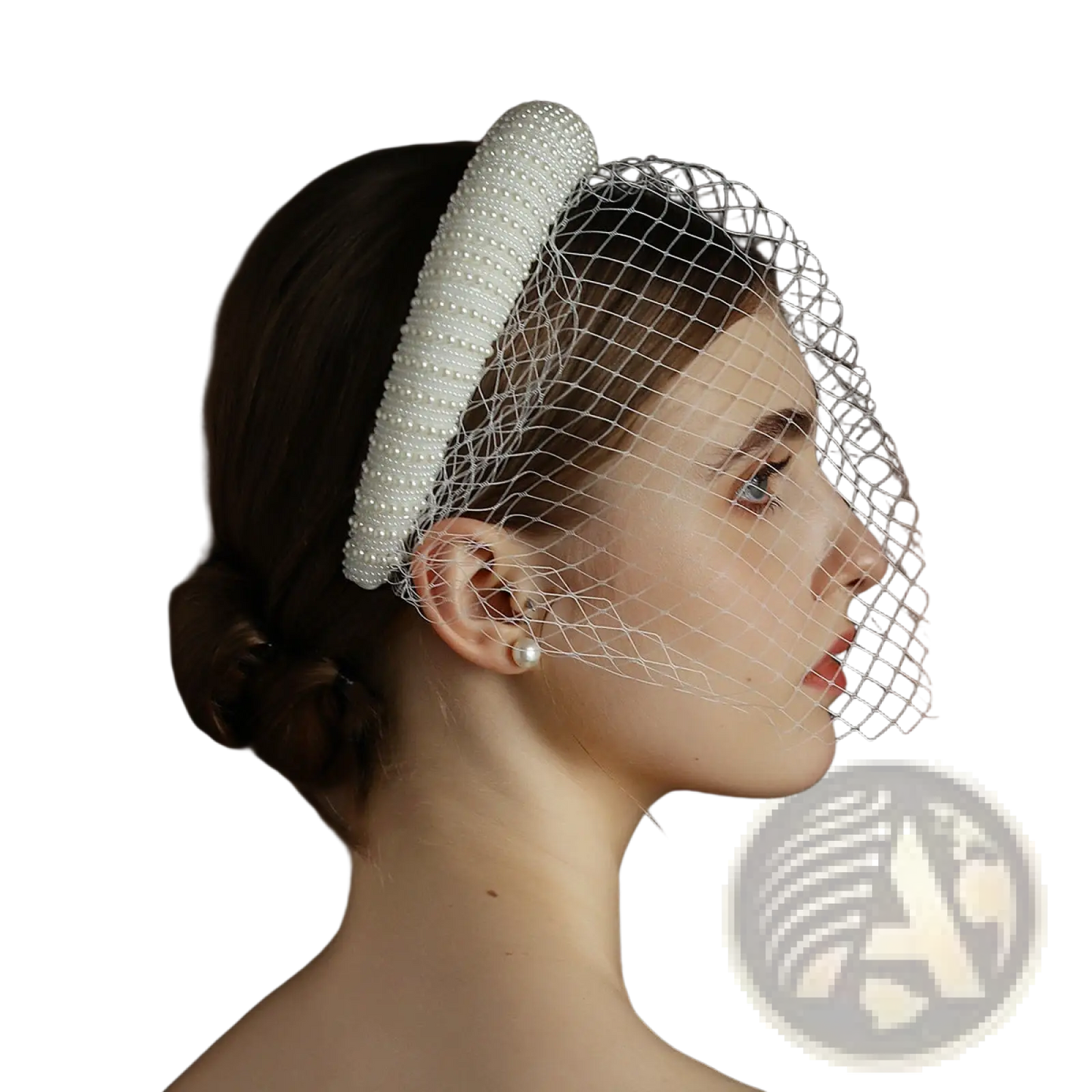 Vintage French Hepburn Beaded Bridal Veil Headband