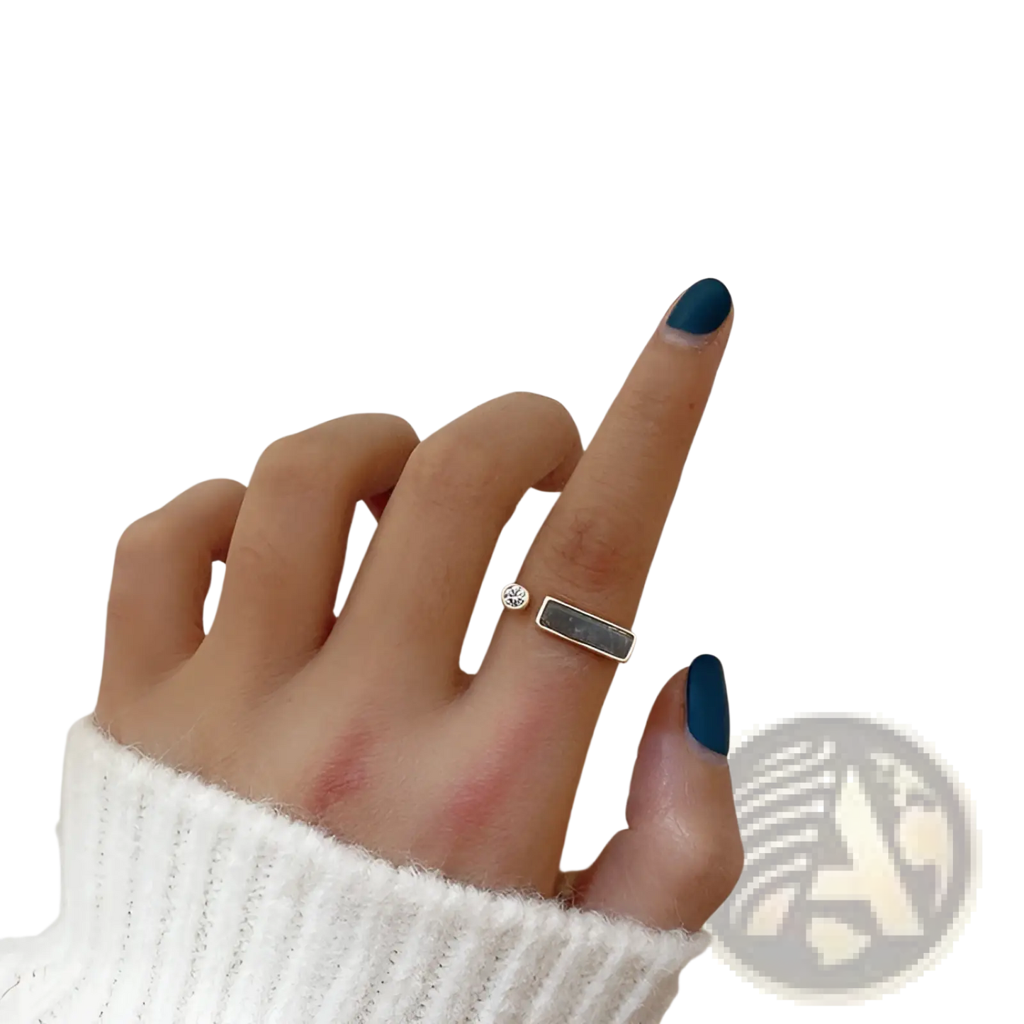 Vintage Geometric Zircon Marble Adjustable Ring