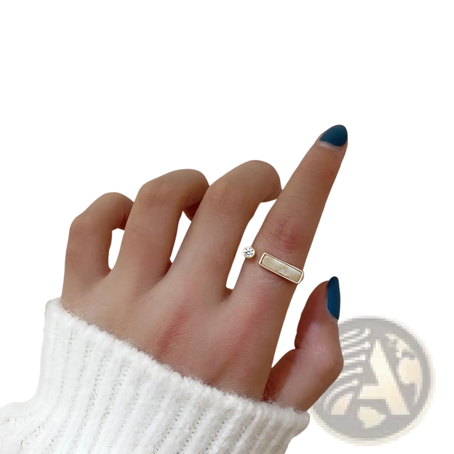 Vintage Geometric Zircon Marble Adjustable Ring