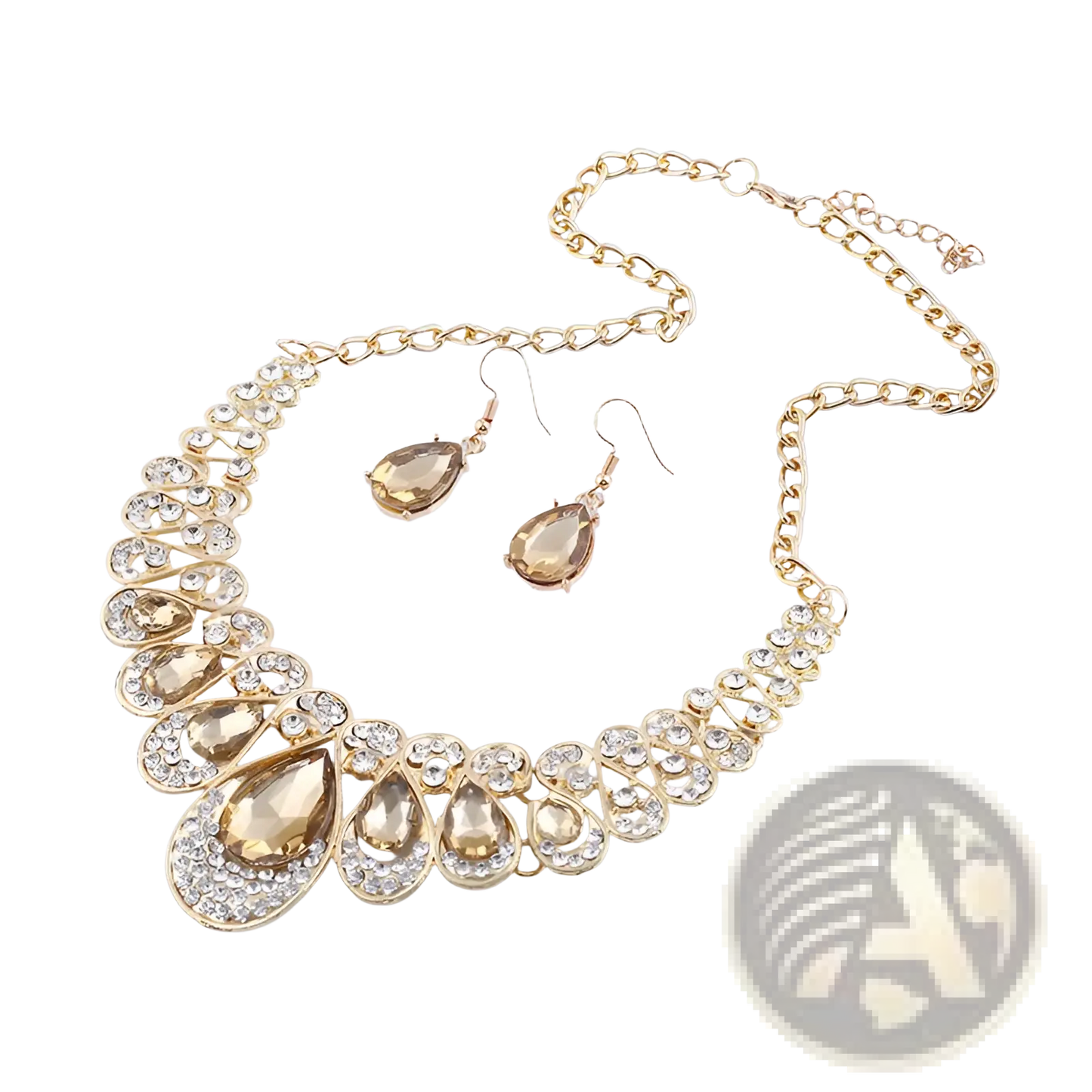 Vintage Gold Teardrop Crystal Bridal Jewelry Set