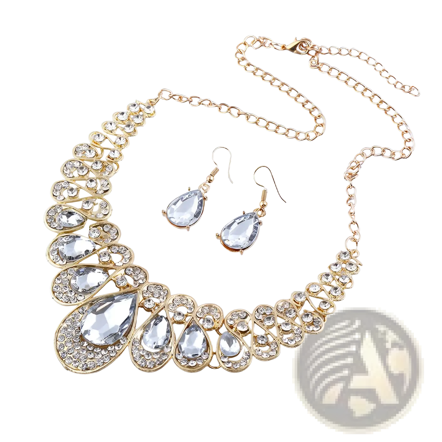 Vintage Gold Teardrop Crystal Bridal Jewelry Set