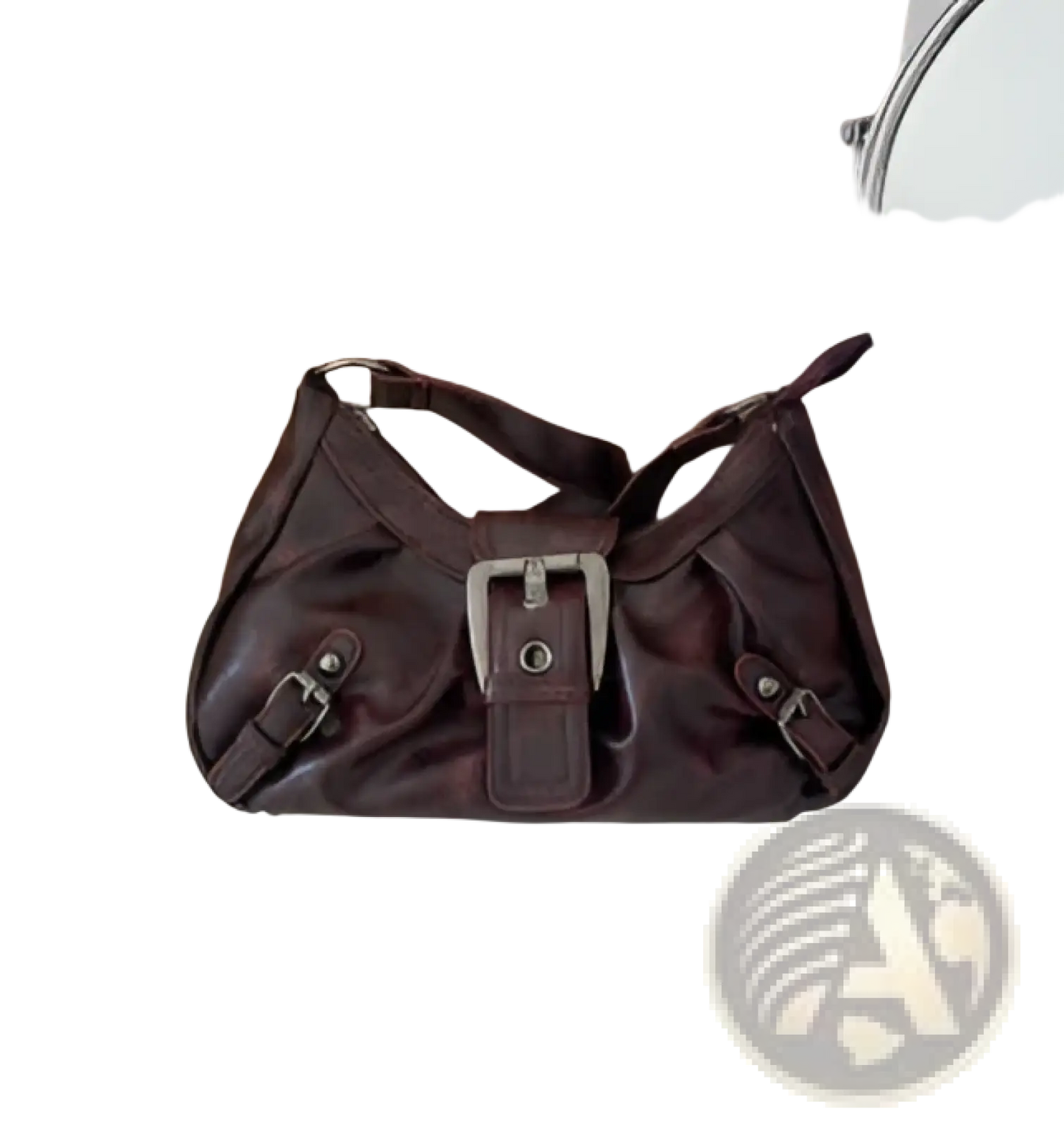Vintage Leather Shoulder Bag with Buckle Details