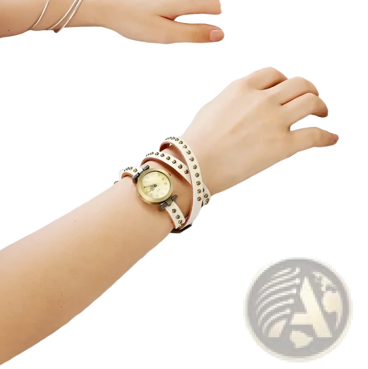 Vintage Leather Studded Wrap Watch Bracelet