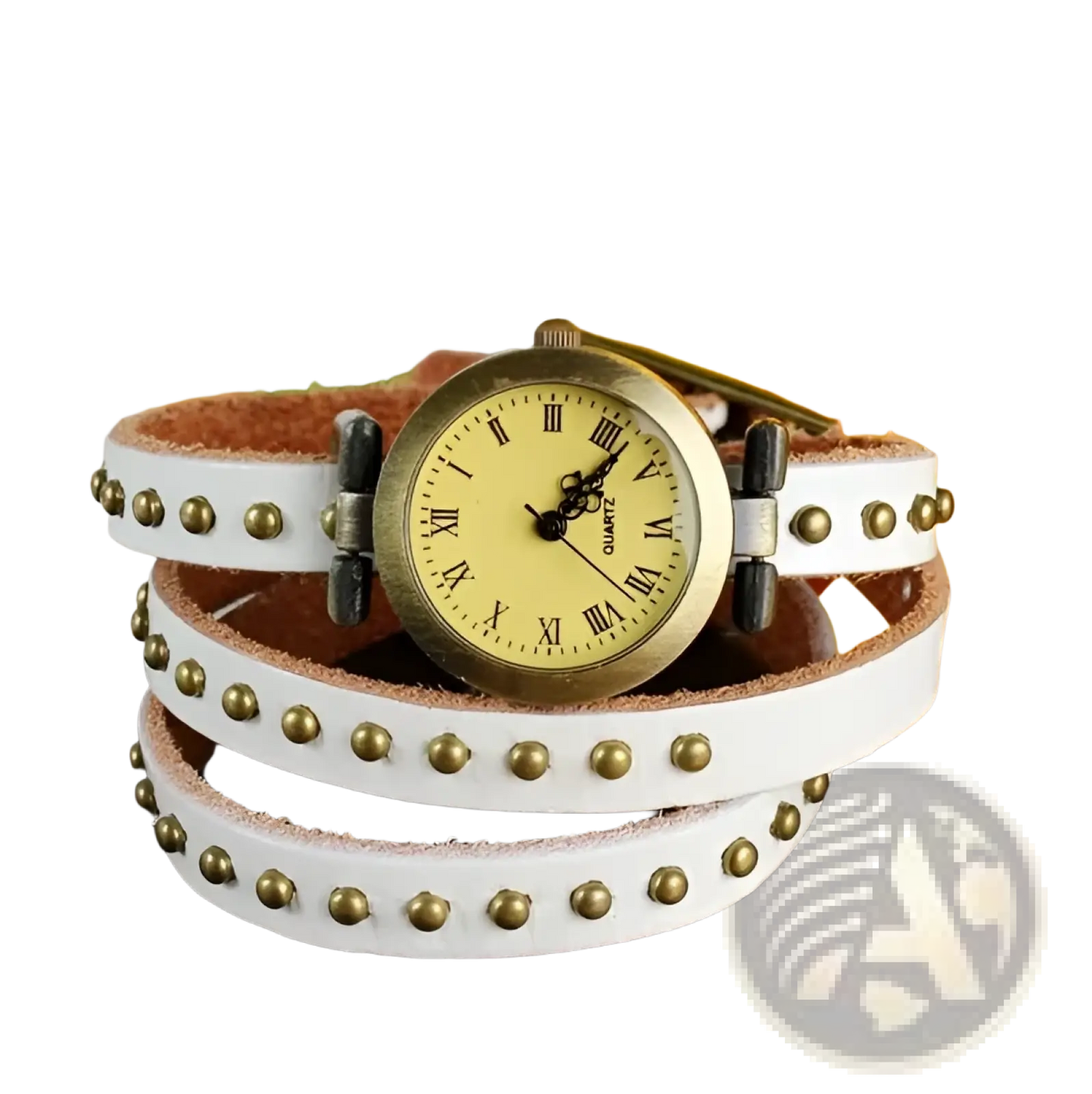 Vintage Leather Studded Wrap Watch Bracelet