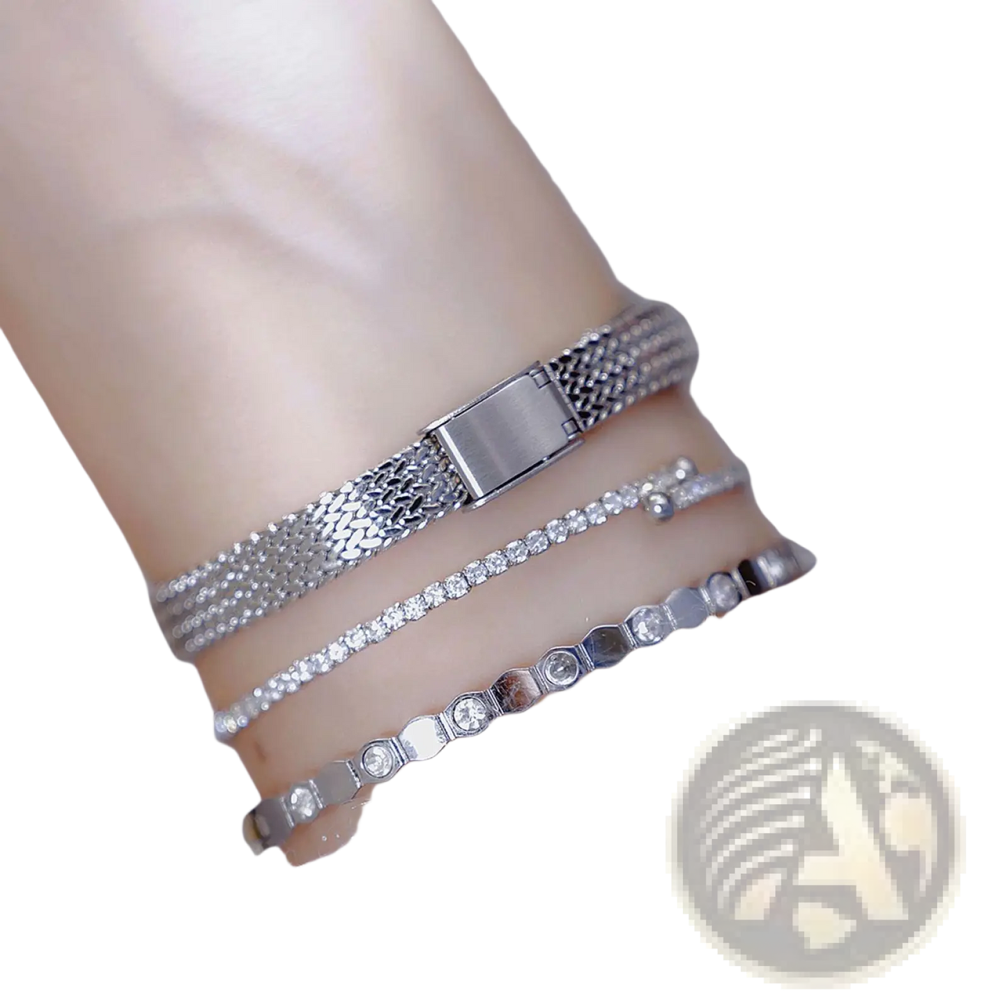 Vintage Mesh Bracelet Watch with Diamond Accents
