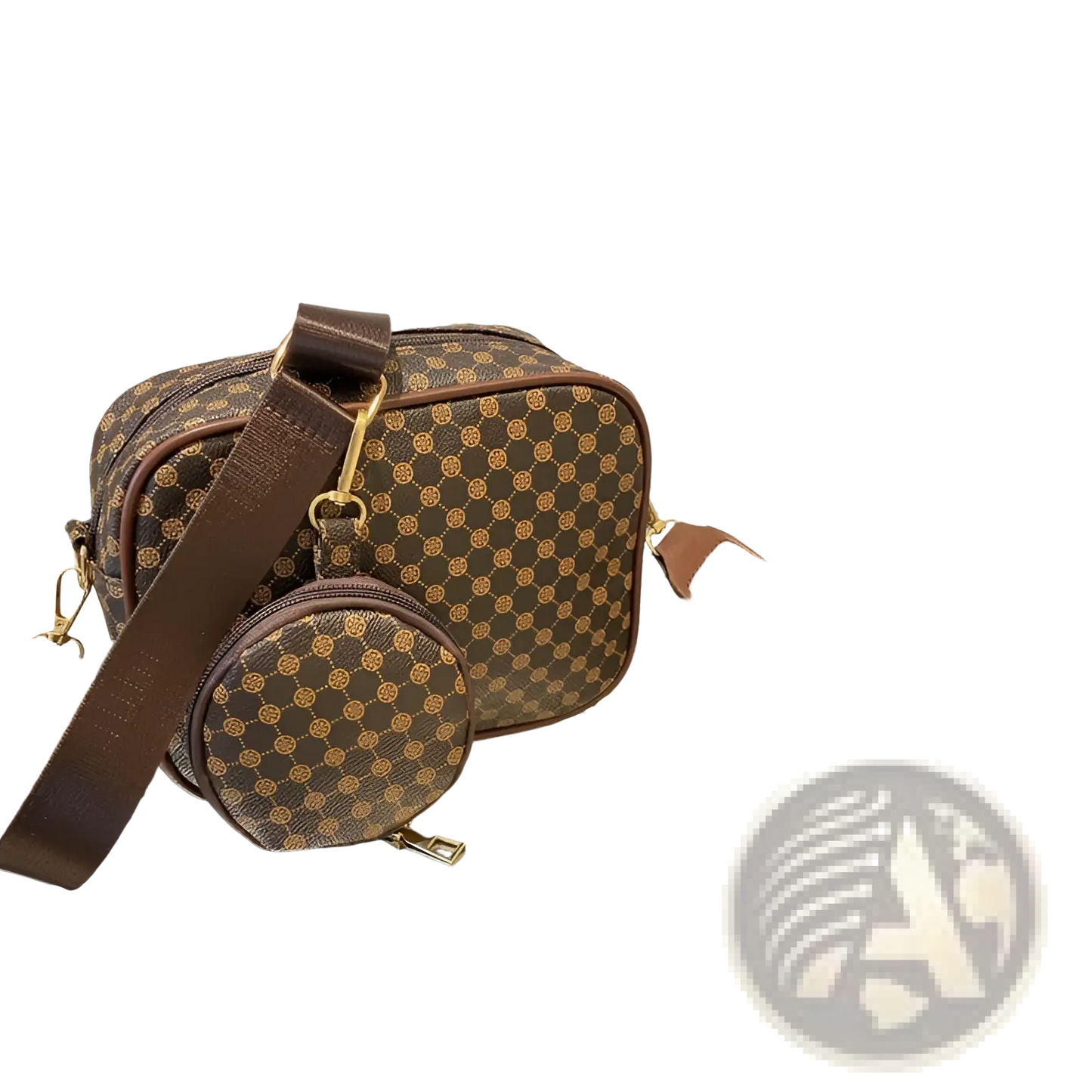 Vintage Monogram Shell Crossbody Bag with Coin Pouch
