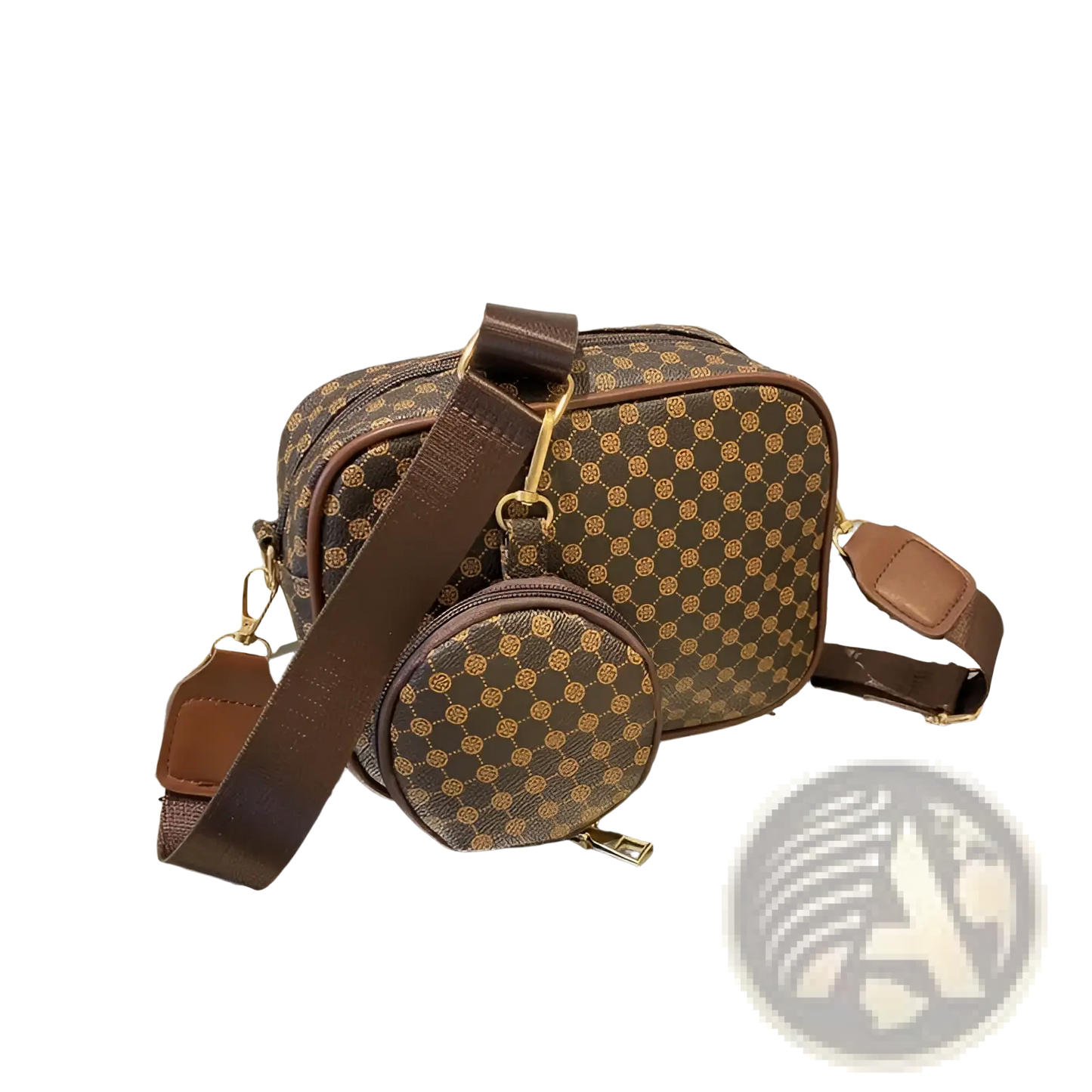 Vintage Monogram Shell Crossbody Bag with Coin Pouch