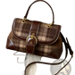 Vintage Plaid Crossbody Bag with Leather Trim