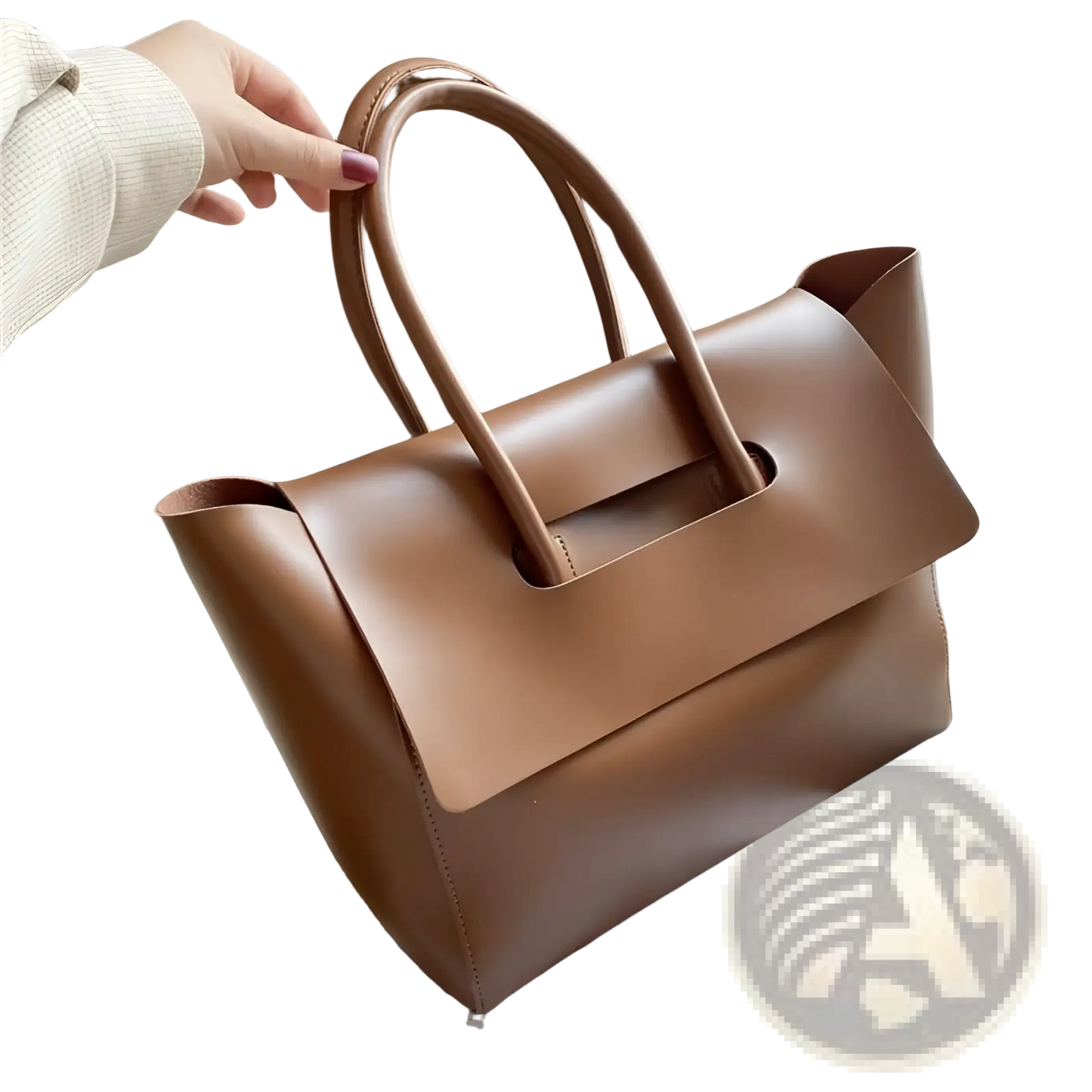 Vintage Structured Leather Tote Bag with Top Handles