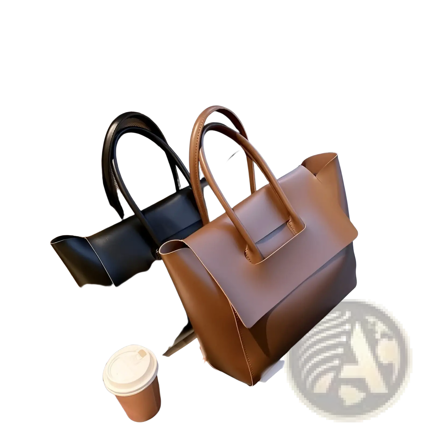 Vintage Structured Leather Tote Bag with Top Handles