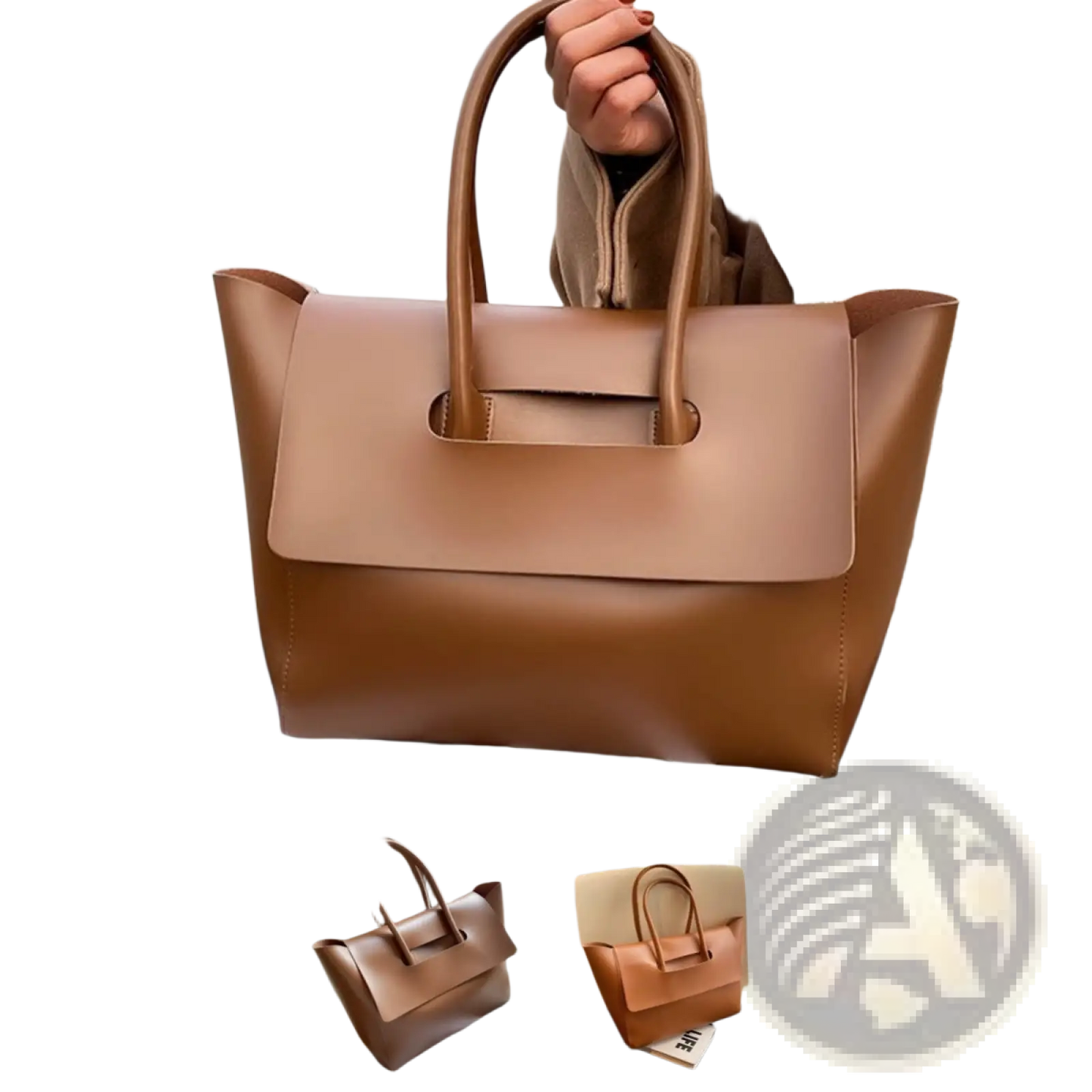 Vintage Structured Leather Tote Bag with Top Handles