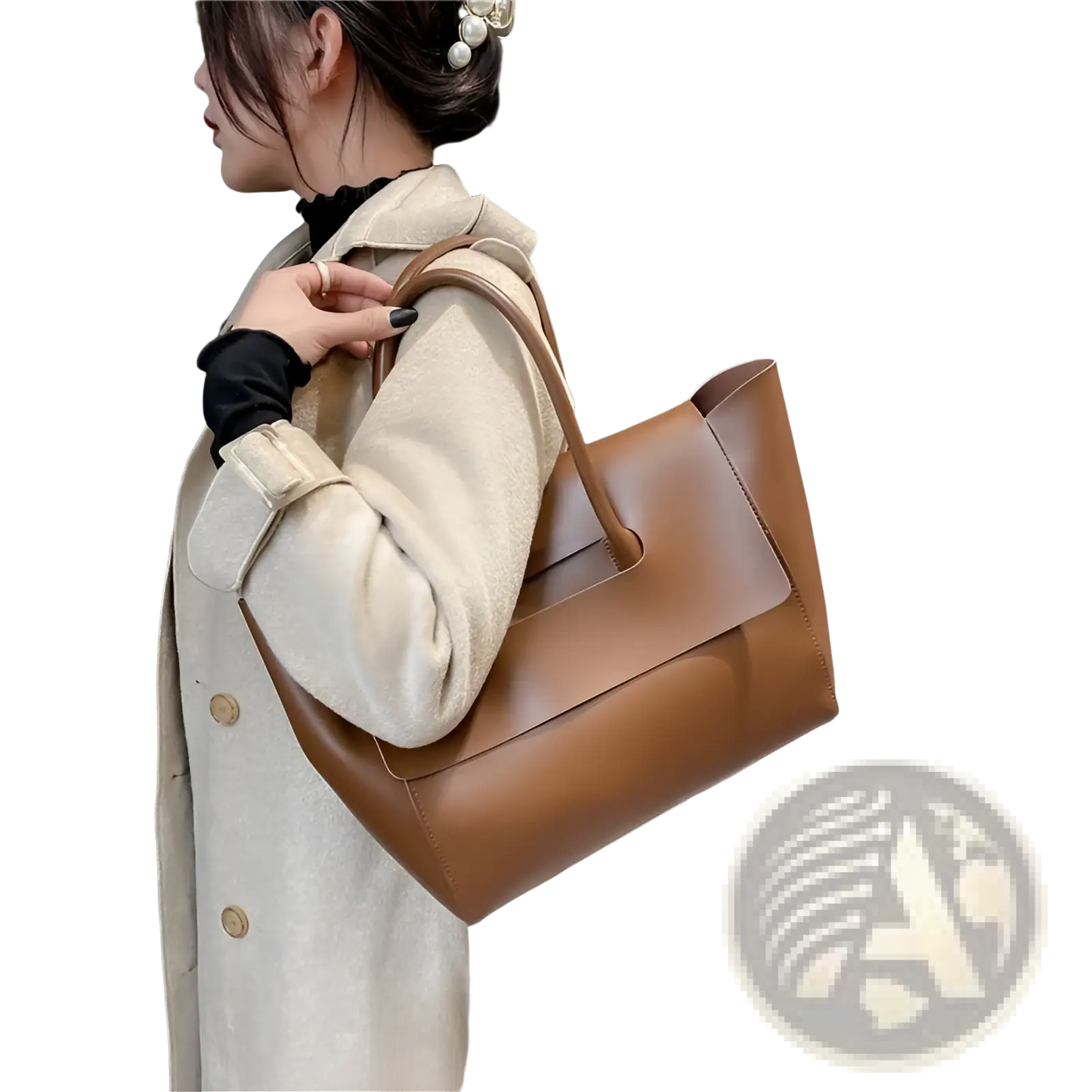 Vintage Structured Leather Tote Bag with Top Handles