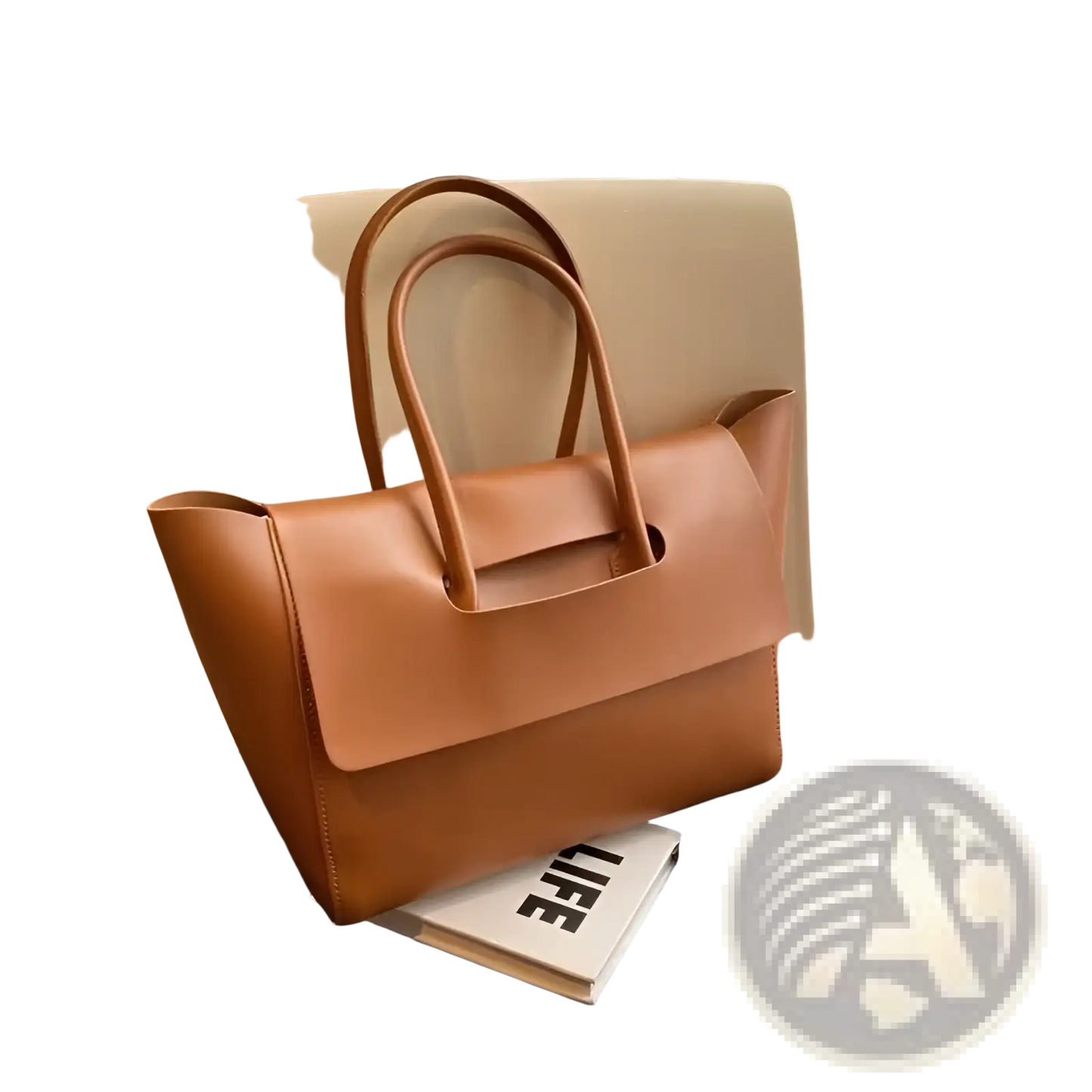 Vintage Structured Leather Tote Bag with Top Handles