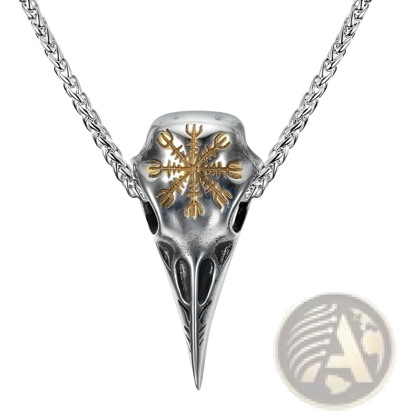 Vintage Viking Runic Raven Skull Pendant Necklace