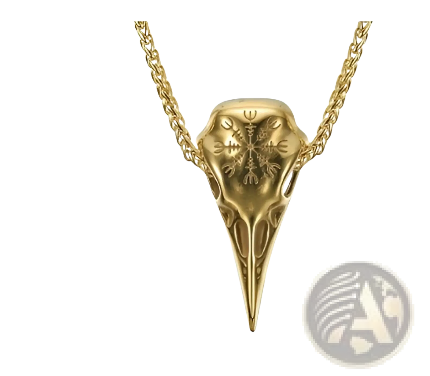 Vintage Viking Runic Raven Skull Pendant Necklace