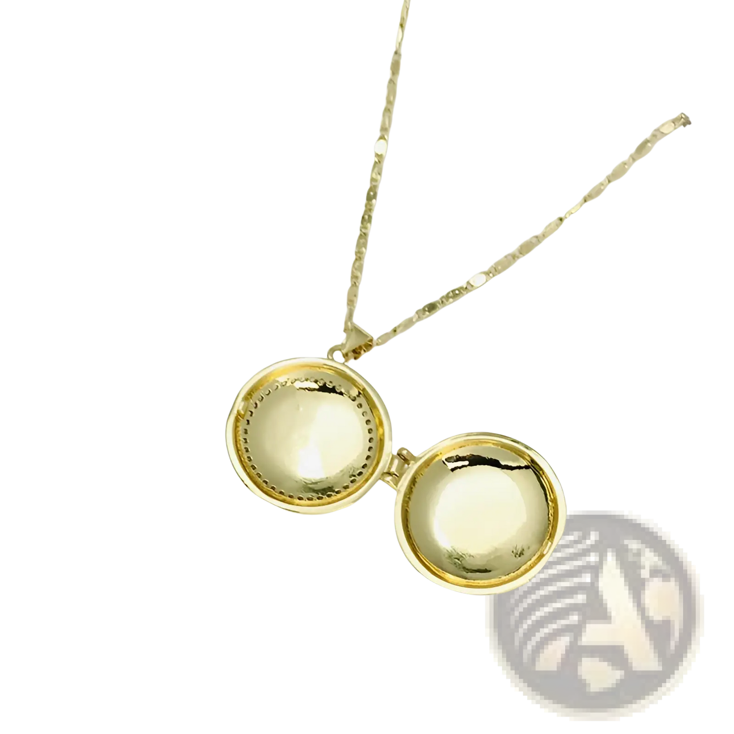 Virgin Mary Gold Locket Necklace with Inlaid Crystals
