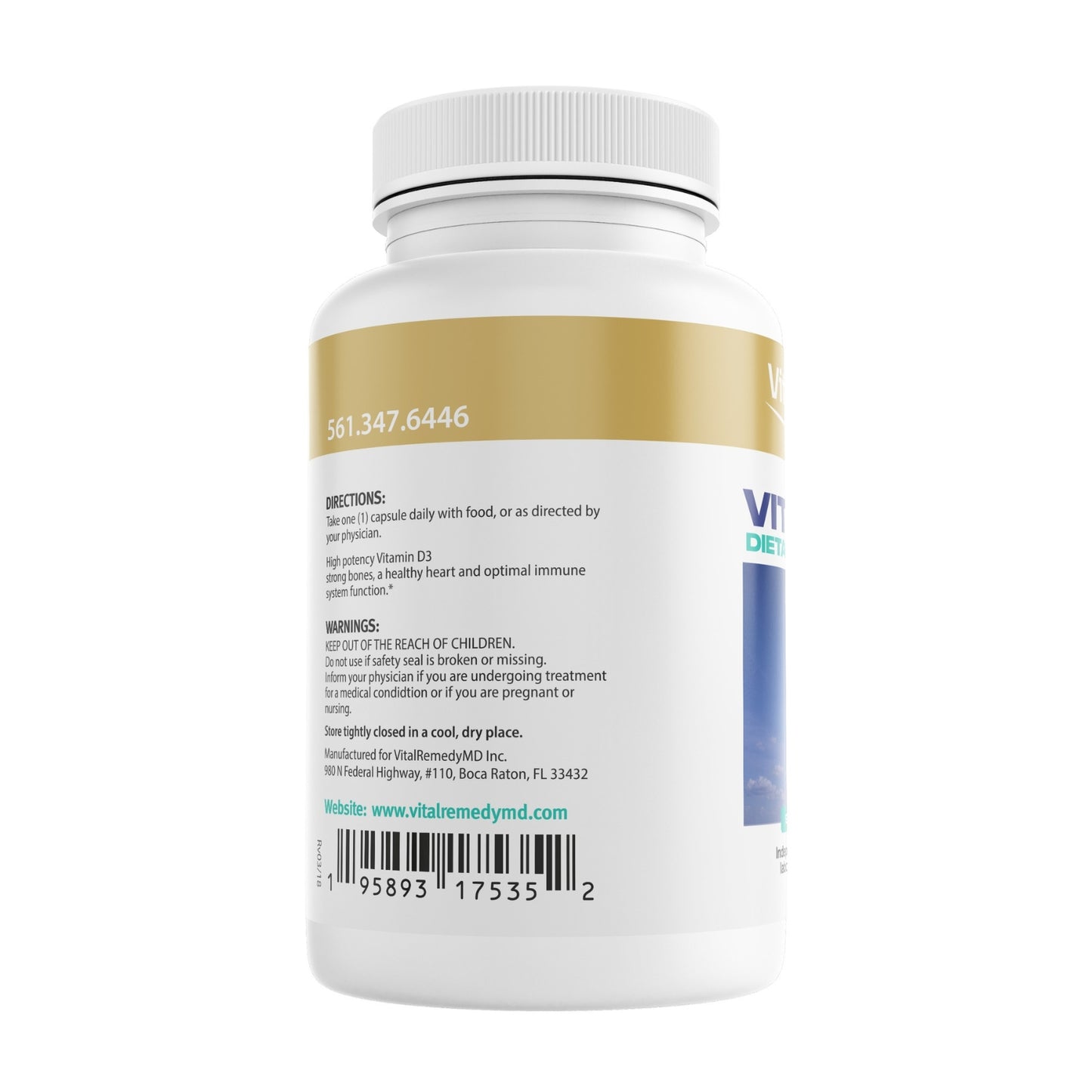 Vital Remedy MD Vitamina D3, 5000 UI Vegetariano - 90 cápsulas