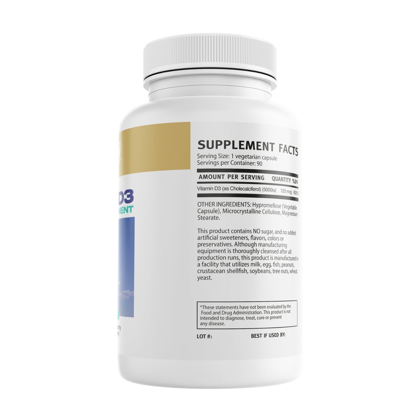 Vital Remedy MD Vitamina D3, 5000 UI Vegetariano - 90 cápsulas