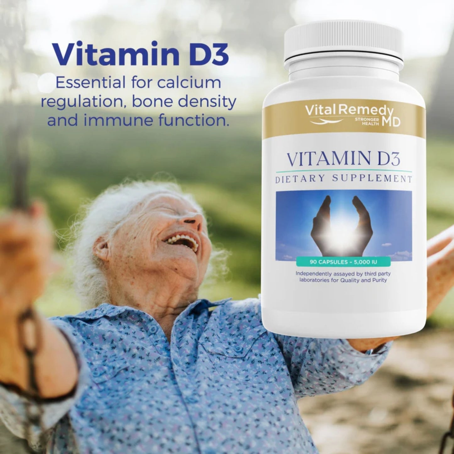 Vital Remedy MD Vitamina D3, 5000 UI Vegetariano - 90 cápsulas