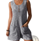 Waffle Knit Button Front Sleeveless Pocket Jumpsuit