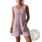 Waffle Knit Button Front Sleeveless Pocket Jumpsuit