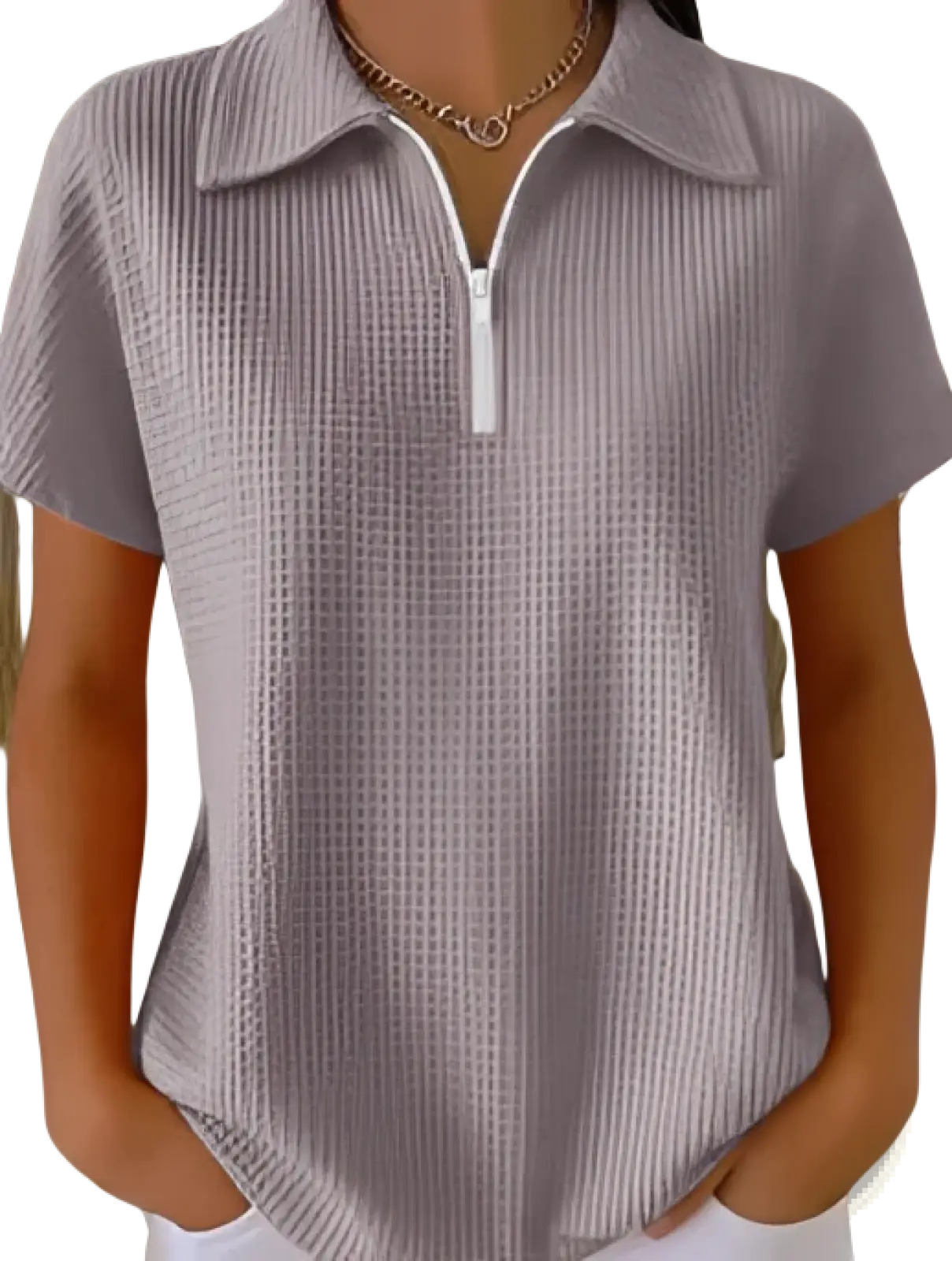 Waffle Knit Half Zip Short Sleeve Polo Shirt