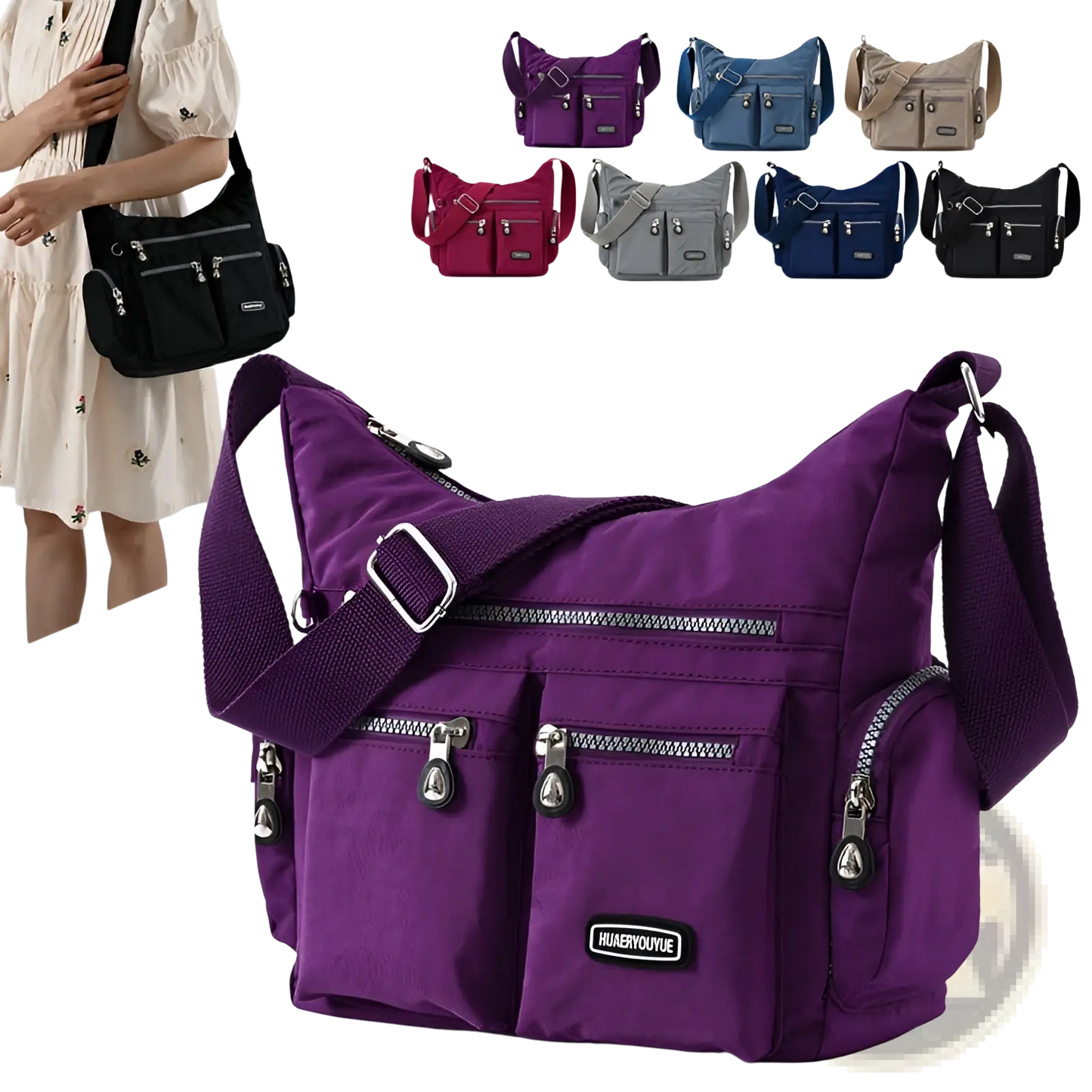 Waterproof Multi Pocket Nylon Crossbody Shoulder Bag