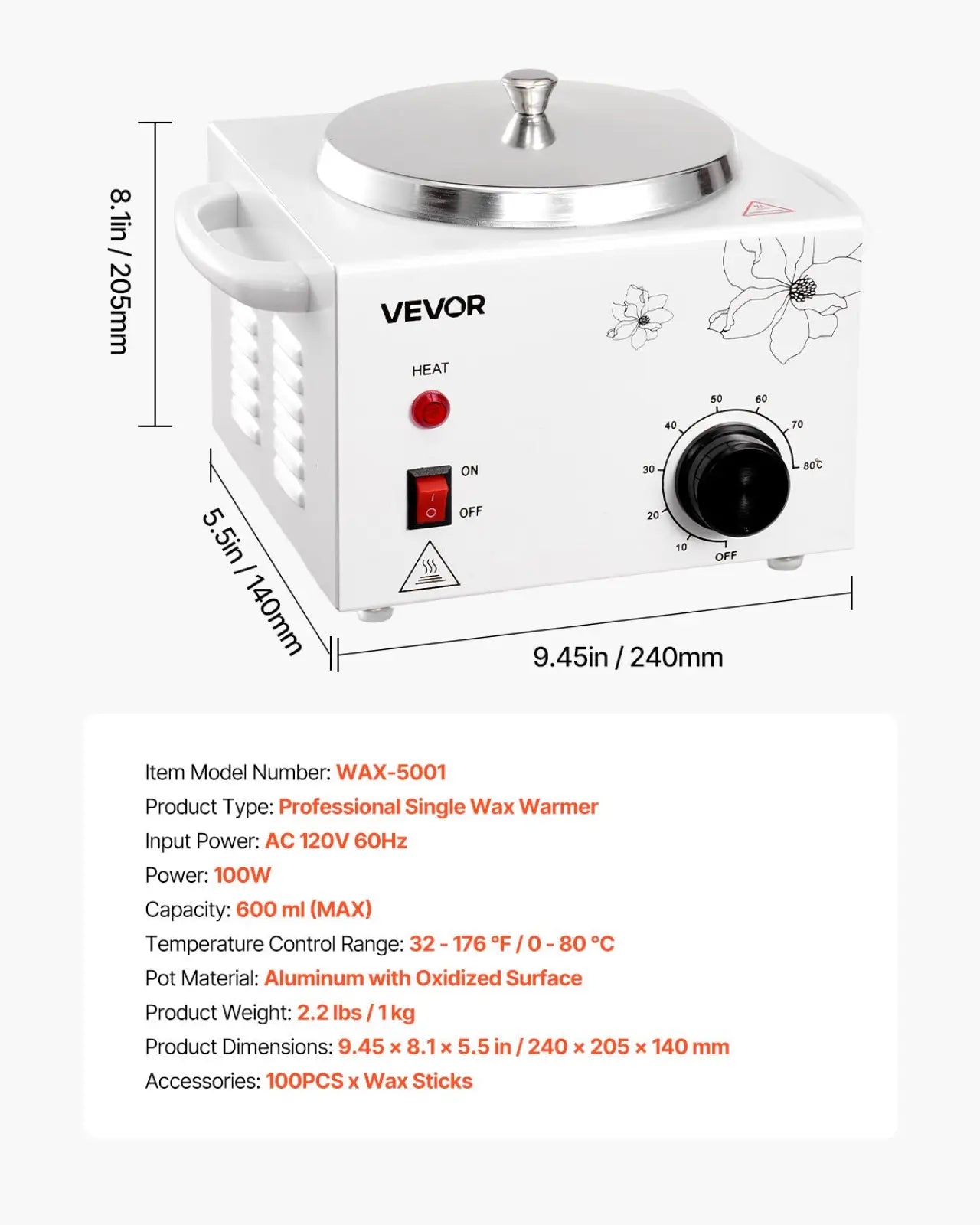 Wax Warmer 600ml Professional Hair Removal Heater Pot