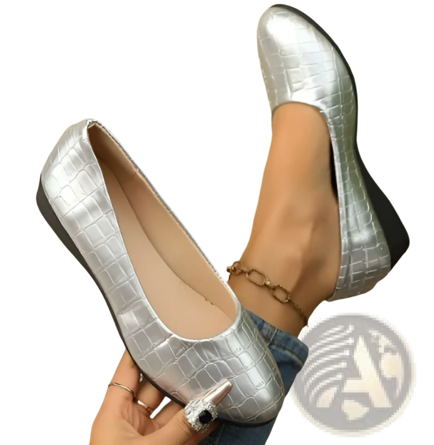 Wedge Flats Crocodile Embossed Patent Leather Shoes