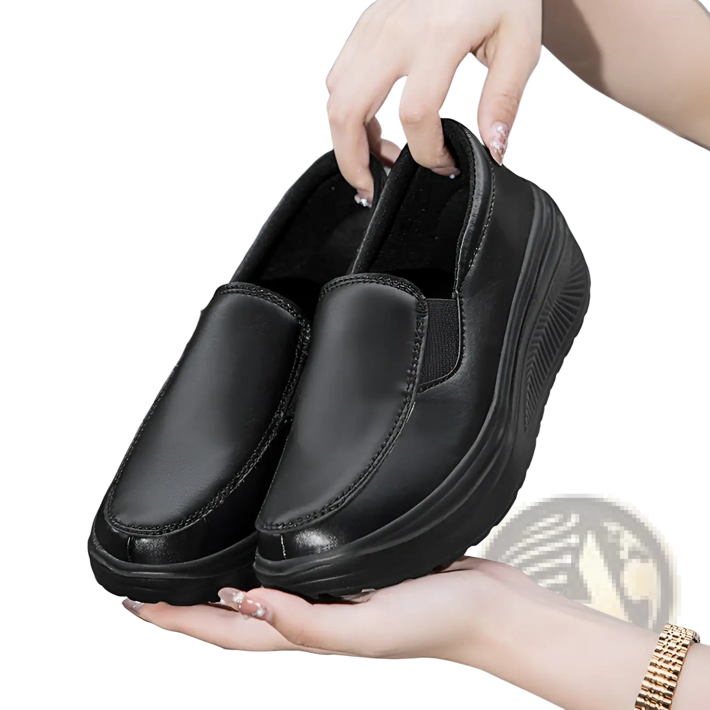 Wedge Heel Platform Slip on Leather Shoes